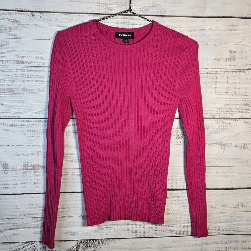 Express Small Bright‎ Pink Ribbed Sweater | Cozy Minimalist Chic
